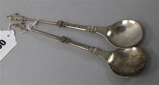 Two similar Scandinavian white metal spoons, 7.5in.